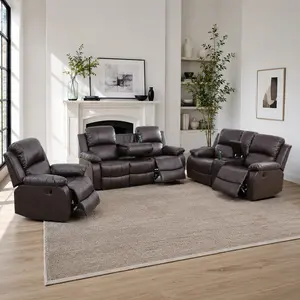 Manual Recliner Sofa Set, Living Room Furniture Set with Reclining Couch, Loveseat and Chair, Storage Console, Cup Holders and Drop Down Table