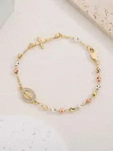 Elegant Lady Mary Handmade Bracelet with Cross, Copper Chain Bracelet, Cross Bracelets, Fashionable Religious Jewelry, Faith Wear Jewelry, Perfect Birthday Gift, Stylish and Delicate Chain Necklace