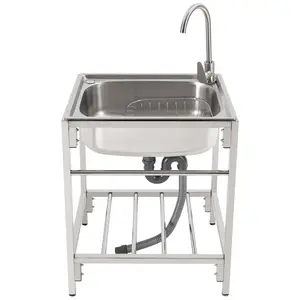 Freestanding Single Basin Stainless Steel Sink with Tap, 20.8x14.9x7.5in, for Kitchen, BBQ, Bar & More