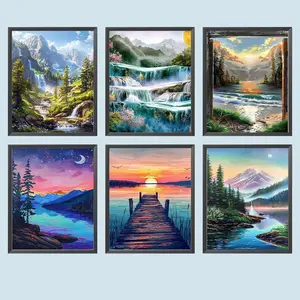 Landscape Pattern DIY Diamond Arts Colorful Painting Kit without Frame, 6 Counts/set DIY 5D Diamond Arts Colorful Painting Kit, Wall Art Decor for Home, Diamond Painting Kits