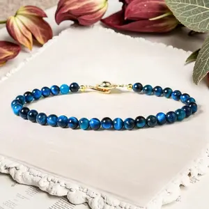 Natural Blue Tiger's Eye Round 3mm Beaded Dainty Minimalist Healing Reiki Protection Balance Men Women Bracelet