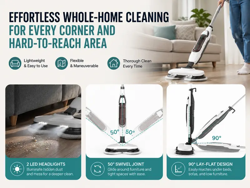 Sweetcrispy Dual-Head Corded Steam Cleaner Mop with Power Cord, Rapid Heating 30s Quick Heat Start, LED Display, 2 Spinning Machine-Washable Pads, Visible Water Volume, Easy Refill Cup, Quick-Dry for Hardwood, Tile Floors (Steam Cleaner for House)