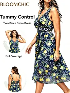 【Summer Turn-Up】【Tummy control】BlOOMCHIC Plus Size Two-Piece Citrus Print Sarong Swimsuit [M-6X] 2026 Summer Pick for Mother's Day