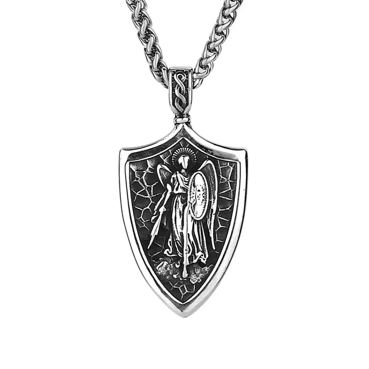 St. Michael Archangel Shield Necklace Stainless Steel for Men & Women Divine Protection
