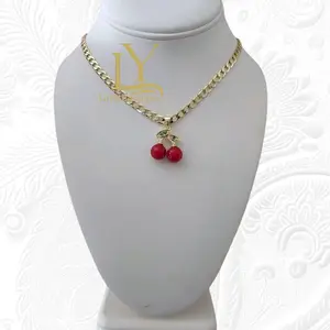 LaYaiBoutique #1084 Cherry Pendant Chain and Bangle 14k Gold Plated HIGH QUALITY