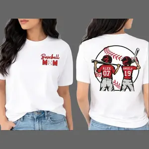 Baseball Mom Custom Shirt – Personalized Mama Shirt for Women, Add Two Children’s Names & Numbers, Funny Mother’s Day Gift, Soft Tee, Mom Life Humor, Baseball Mom Life, Customizable