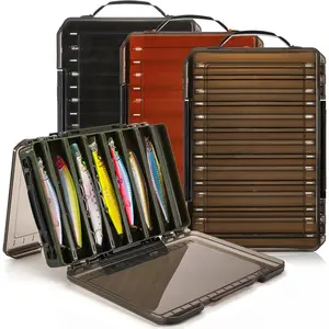 3 Pack Double Sided Fishing Lure Boxes, 14 Compartments Fishing Tackle Organizer with 2 Buckle, Plastic Clear Storage Case, Visible Hard Bait Container for Jewelry Beads Earring Hook(3 Color)