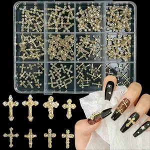 1Box 3D Multiple Style Alloy Cross Nail Charms Classic Heavy Cross Series Nail Art Decorations for Women DIY Y2K Punk Style Nails Crafts