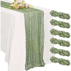 6 Pack 10FT Cheesecloth Table Runner 20 x 120 inch Long Boho Rustic Gauze Cheese Cloth Sheer Table Runner for Wedding Dining Event Birthday Anniversary Party Decoration(Sage Green)