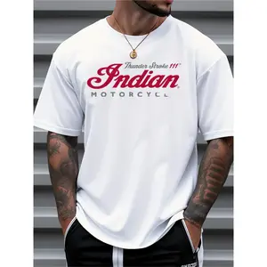 Men's Indian Motorcycle Logo Printed T-Shirt - 100% Cotton Loose Fit Casual Short Sleeve Tee, Breathable Summer Shirt for Daily & Outdoor Wear, Machine Washable Menswear Top