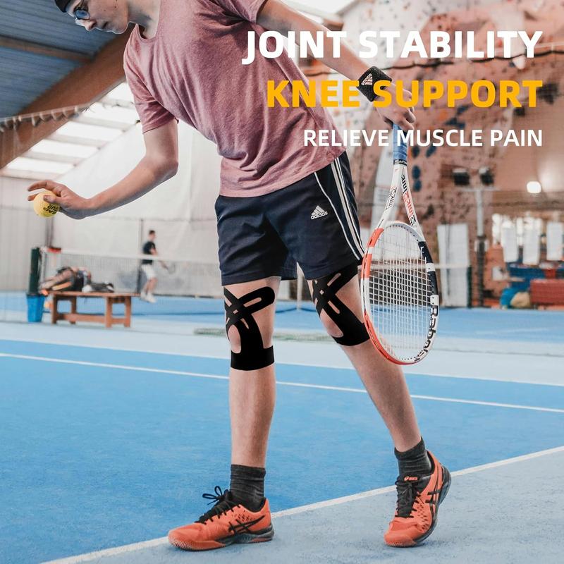 Precut Kinesiology Tape for Knees, 12 Pcs - Knee Support & Stability, Knee Pain Relief Athletic Tape - Waterproof & Elastic, Breathable Hypoallergenic Latex-Free Tape, Black