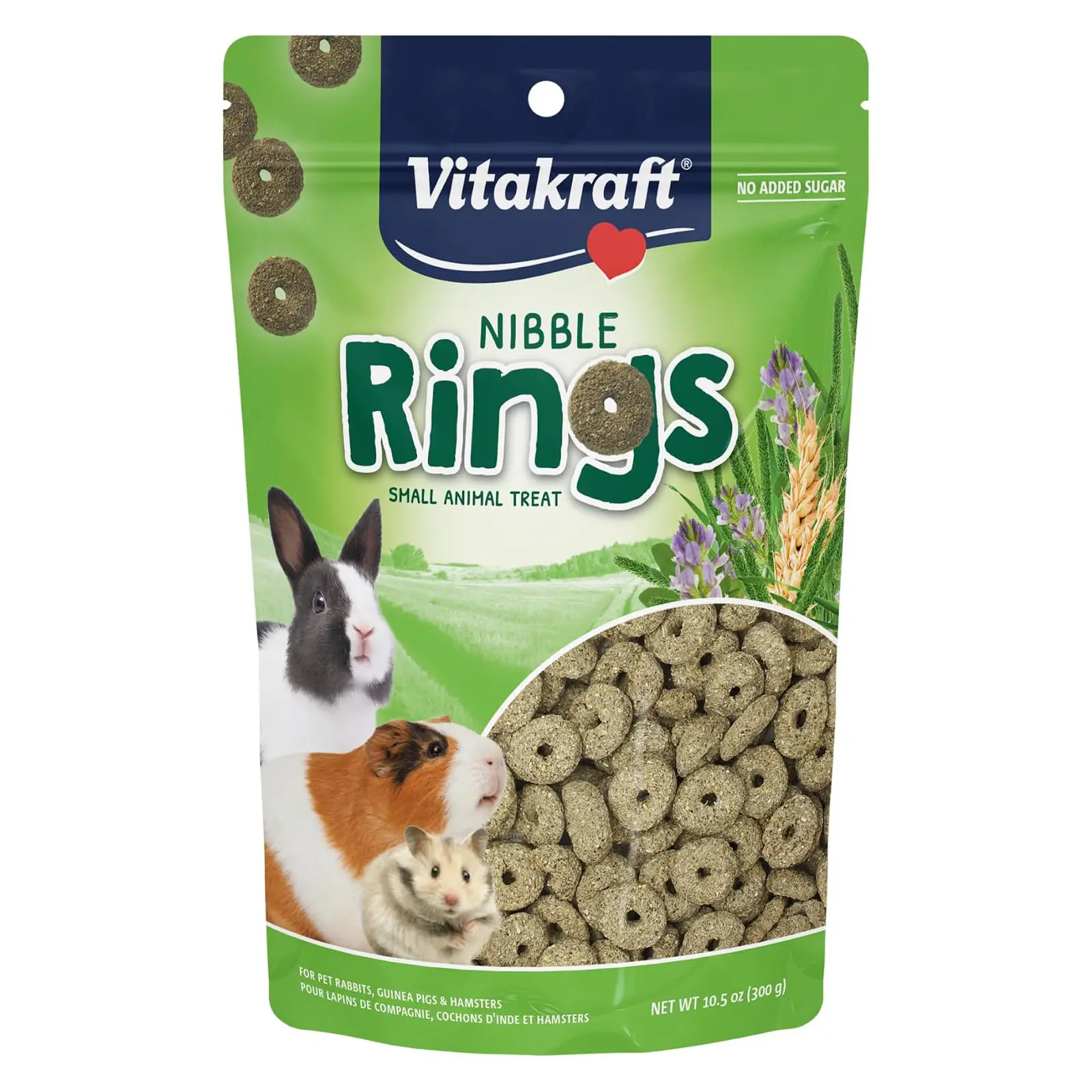 Vitakraft Nibble Rings Small Animal Treat, 10.6 oz Healthy Crunchy Snack for Rabbits, Guinea Pigs, Hamsters & Other Small Pets, Wholesome Wheat & Alfalfa, Added Vitamins & No Artificial Flavors, Fruit & Vegetable Flavor, Foraging Snack.