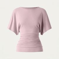 Effortless Boatneck Batwing Sleeve Side Ruched Top - Stylish & Comfortable Women's Fashion baju kelawar  Streetwear, Womenswear