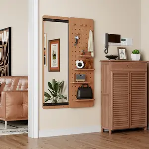 47.6 x 15.5 inch multi-functional design panel wall-mounted full-length mirror, saves space and can be pushed and pulled. Suitable for bedroom/living room/entrance (cherry color)