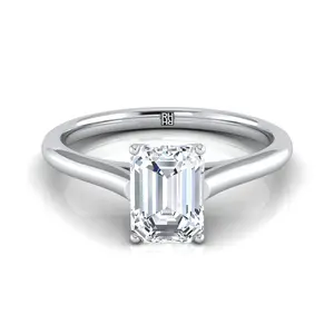 Cathedral Comfort Fit Solitaire Emerald Cut Engagement Ring Setting in Platinum