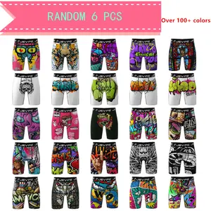 JEVPE Men's underwear with graffiti patterns, street style, humor, random 6-piece set, moisture-wicking and sweat-absorbing.