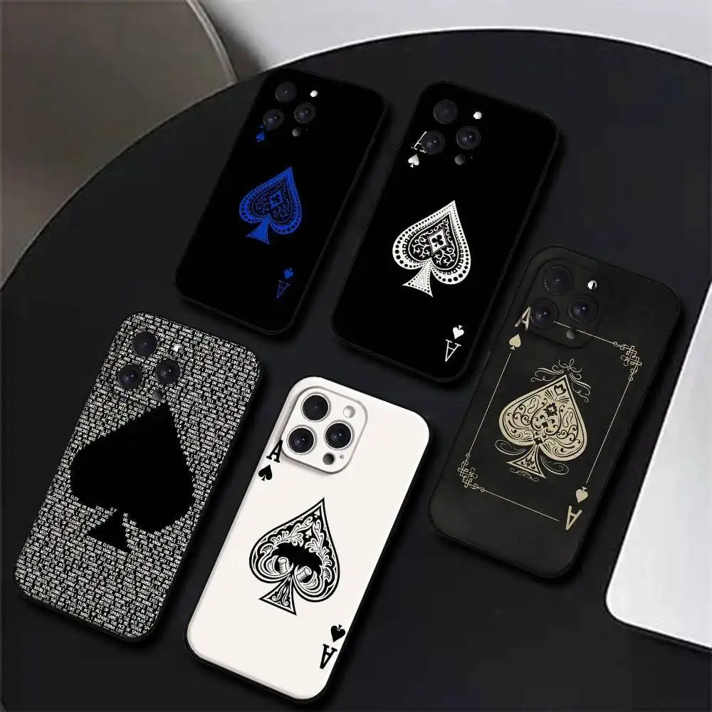 Ace Of Spades Poker Phone Case For IPhone 17,16,15,14,13,12,11 Plus,Pro,Max,XR,XS,X,7,8 Plus,Mini Black Silicone Soft