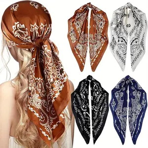 4 Pack Printed Large Handkerchief Sleeping Wraps Satin Silk Scarfs 35” Satin Large Square Head Scarves Fashion Accessories