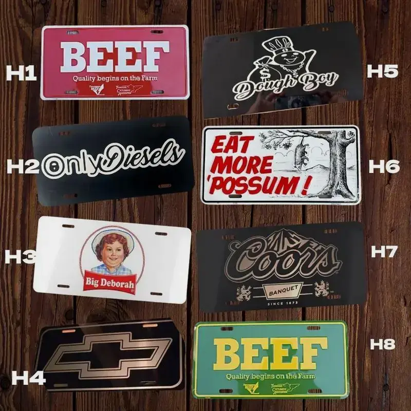 Vintage Retro TCA BEEF, Big Deborah, Dough Boy, Chevy Eat more Posum License Plate, Car Truck Tags, Hunting, Farm Life