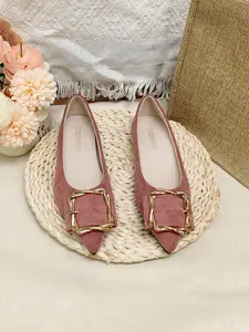 Elegant Square Buckle Pointed Toe Flat Shoes, Simple Metal Buckle Low Top Soft Sole Women's Shoes, Comfortable for Daily Wear