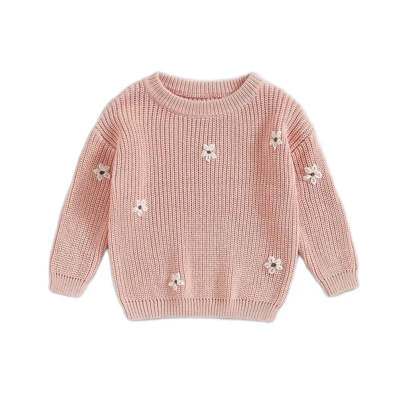 Flower embroidered knit sweater