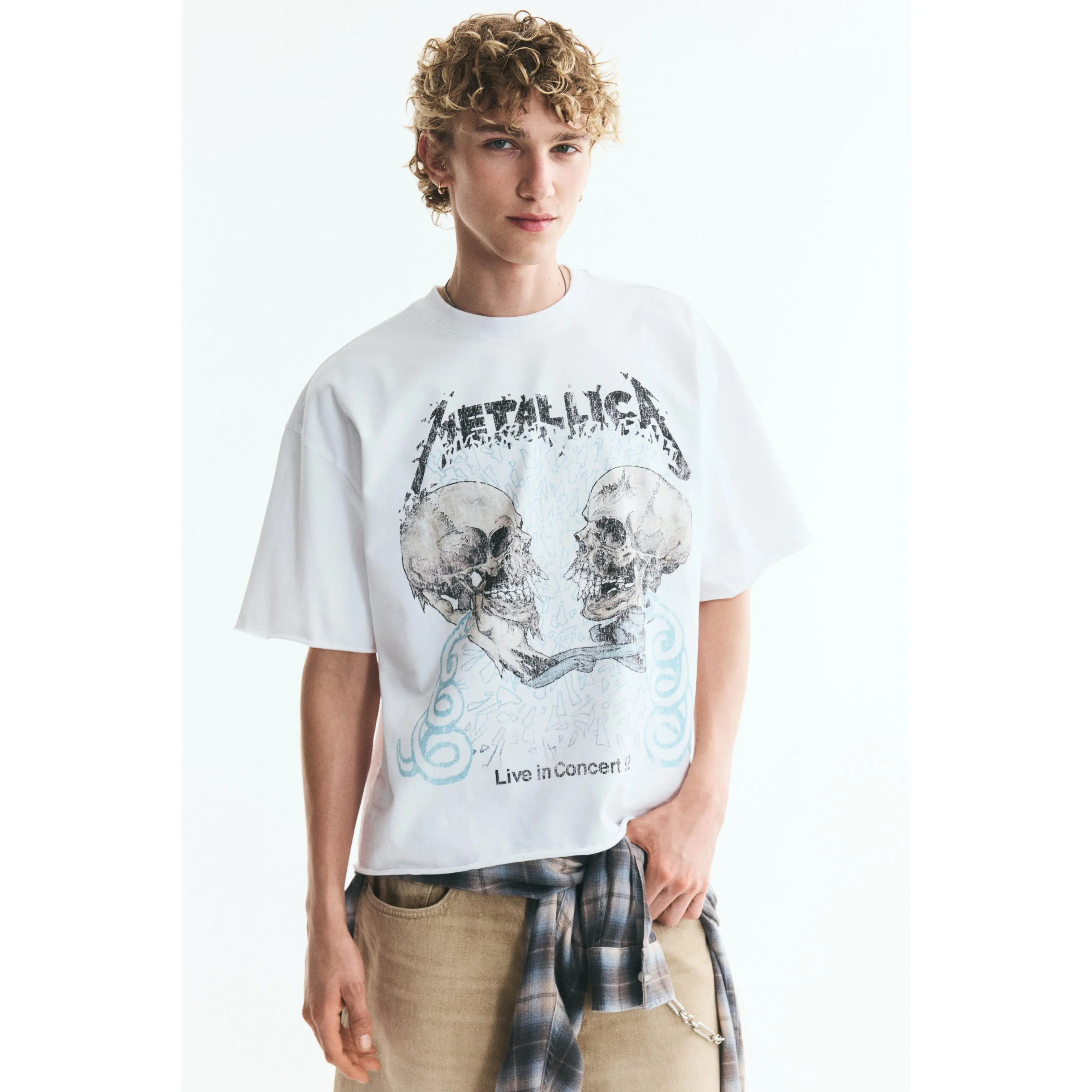 H&M Oversized Fit Printed raw-edge cotton T-shirt