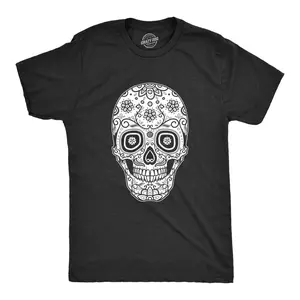 Mens Sugar Skull Cool Mexican Crystal Day of The Dead Mask T shirt Mens Funny T Shirts Cool Vintage Fashion T-Shirt Gift Classic Menswear Cinco De Mayo Apparel for Men Funny Drinking Short Sleeve Novelty Tees Black -