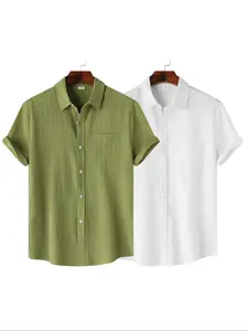Men's Solid Color Short Sleeve Casual Pocket Shirt, Casual Comfy Breathable Top for Spring & Fall, Men's Clothes for Daily Wear