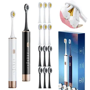 2 Pack Sonic Electric Toothbrush for Adults & Kids, Rechargeable Electric Toothbrush with 12 Replacement Brush Heads, 6 Cleaning Modes, 2 Minutes Smart Timer, IPX8 Waterproof & 30 Days Long Battery Life, Black & White