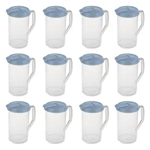 Sterilite 2 Quart Plastic Hinged Pitcher with Comfort Grip Handle, Blue, 12-Pack
