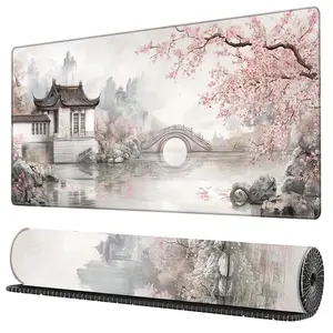 BHJLAXR Cherry Blossom Pattern Mouse Pad, Rectangle Gaming Mouse Pad, Non-Slip Rubber Base Large Mousepad with Stitched Edges for Desk Keyboard Laptop