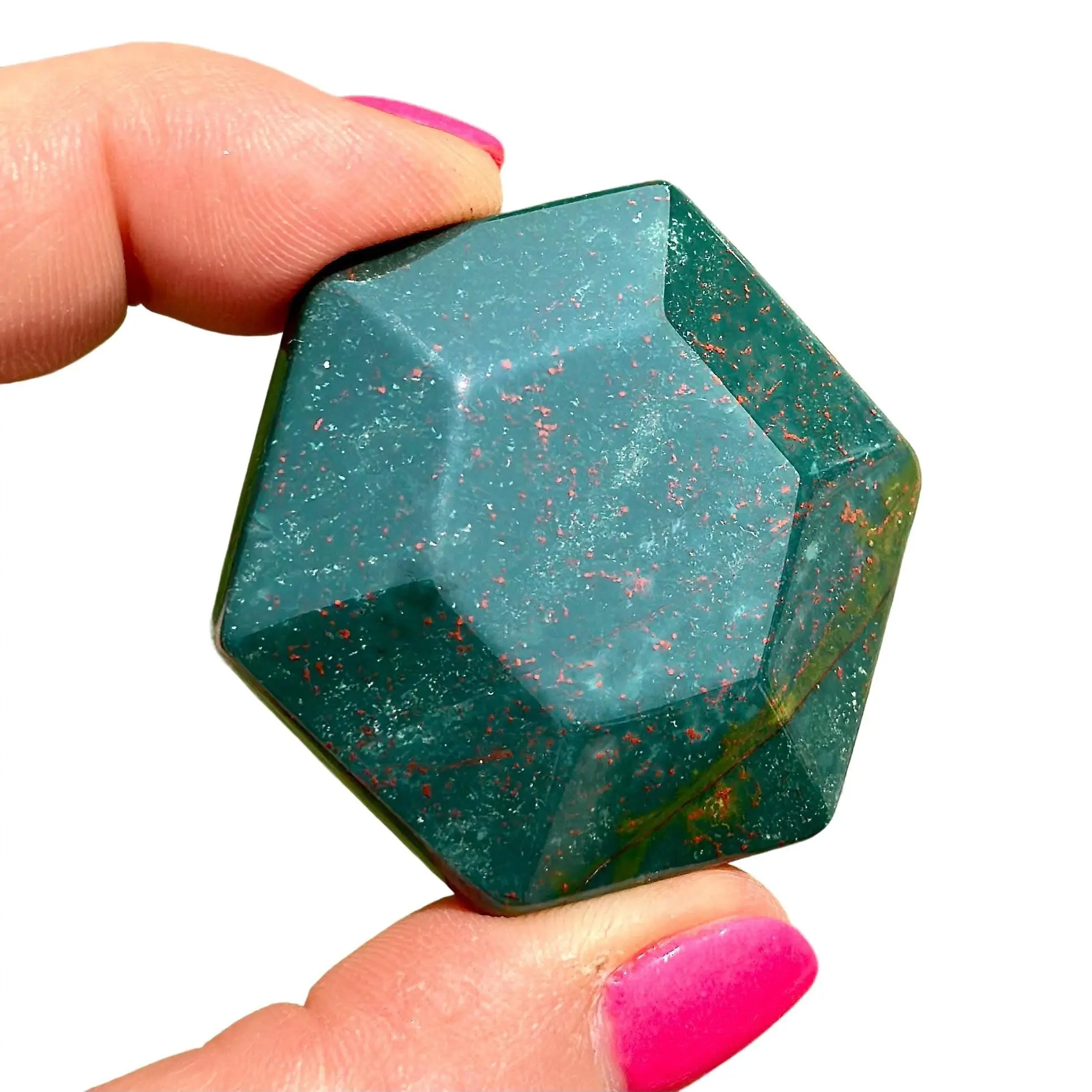 Bloodstone Gem Shaped Hexagon - Hand Carved Polished Bloodstone