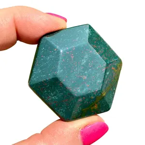 Bloodstone Gem Shaped Hexagon - Hand Carved Polished Bloodstone