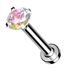 Rainbow Aurora CZ Prong Internally Threaded Mini Disc Labret