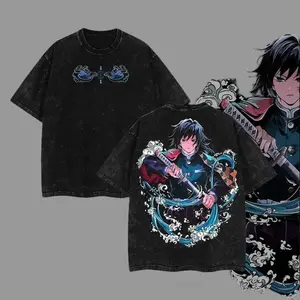 Demon Slayer T-Shirt -Tomioka Giyuu- Anime Double Printed Vintage Tee Unisex Anime Manga Heavyweight Cotton T-shirt