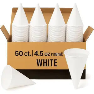 Disposable White Paper Cone Cups (Pack of 50-4.5 oz) , Leak-Proof, Ideal for Events, Water Coolers, Quick Hydration & Efficient Cleanup