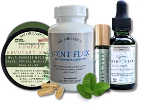 SSF Organics- 4 Pc. Natural Joint Support Therapy Set- with Glucosamine, Bromelain, MSM, Comfrey, and Bee Venom Formulas.