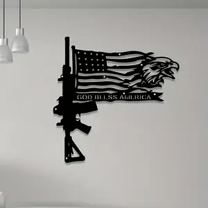 Metal Gun Flag Wall Decor, Independence Day Art Decoration, Scene Setup, Home Living Room Bedroom Kitchen Indoor Outdoor Wall Decor Gift