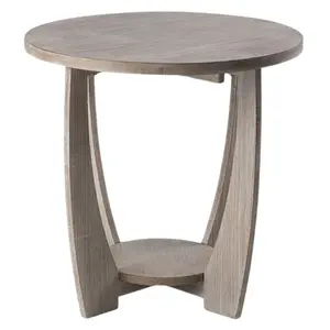 COZAYH Rustic Farmhouse Round End Table with Storage Shelf for Living Room, Grey
