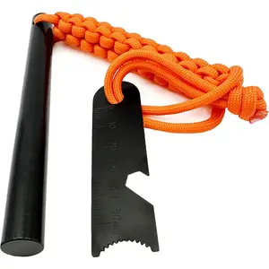 Flint and Steel Fire Starter Kit Survivor, 3/8" 1/2 inch Ferro Rods and Magnesium Rods with Paracord Handle