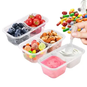 200ml Disposable Double Compartment Seasoning Box with Lid, Portable Sauce Box, Candy and Fruit Box, Double Compartment Snack Container, Reusable Snack Bag, 2 Compartments, BPA Free