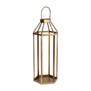 HomeRoots 634823 32 in. Gold Geometric Metal Floor Lantern Candle Holder