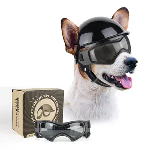 PETLESO Dog Goggles for Small Dogs with Helmet 2pcs Dog Sunglasses and Dog Helmet Set for Small Medium Dog Outdoor Driving Walking Black