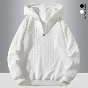 Hoodie with Half Zipper & Cable Knit Pattern Casual Top