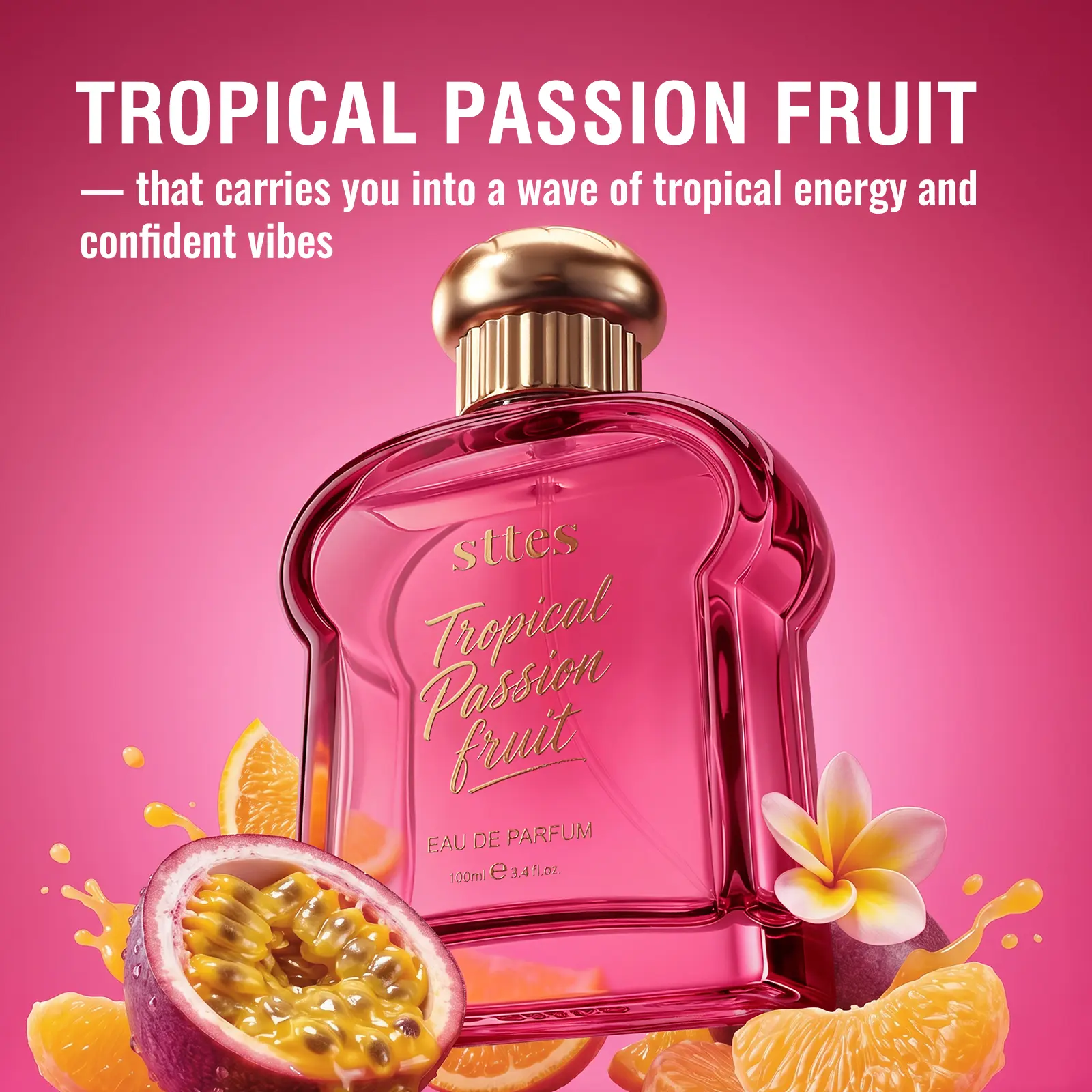 sttes Tropical Passion Fruit Eau de Parfum for Women, Tropical Fruity Floral Perfume, Long Lasting Fragrance Spray with Passion Fruit, Vanilla & Musk, 100ml/3.4 fl oz