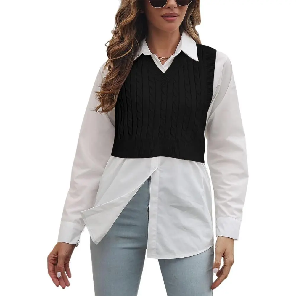Saodimallsu Women's Preppy Knit Sweater Vest in Argyle or Solid, V-Neck Sleeveless Crop Tank Top for Workout, Style with Leggings, Birthday Gift, Skirt, Short, Lightweight, Checkered