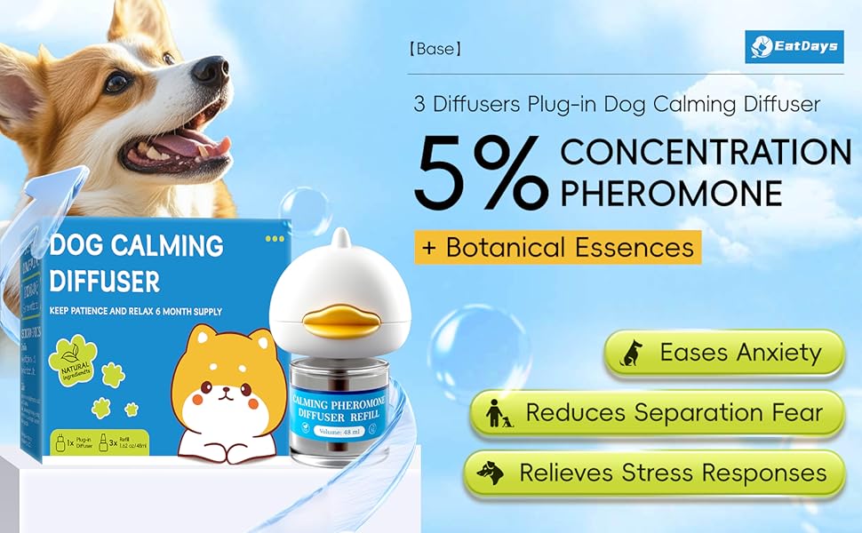 PRO! 30-Day Dog Calming Diffuser - Helps with Stress, Destructive Behavior, Pee Accidents, Separation Anxiety, Barking, Aggression & Chewing - 30-Day Refill Included - Packaging May Vary - Results May Vary