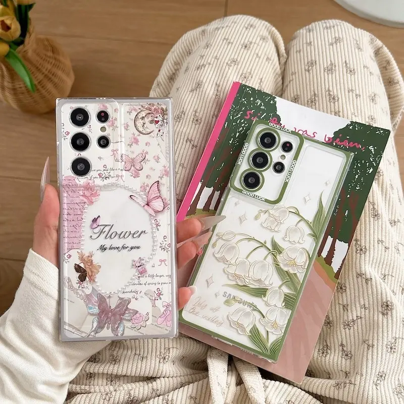 Flower Clear Smartphone Case For Samsung A16 A06 A26 A36 A56 A15 A25 A35 A55 S25 S24 S23 S21 S20 FE S22 S10 Note 20 Ultra 10 Plus A14 A24 A34 A54 A05 A05s A53 A52 5G Soft Protective Cover Accessories