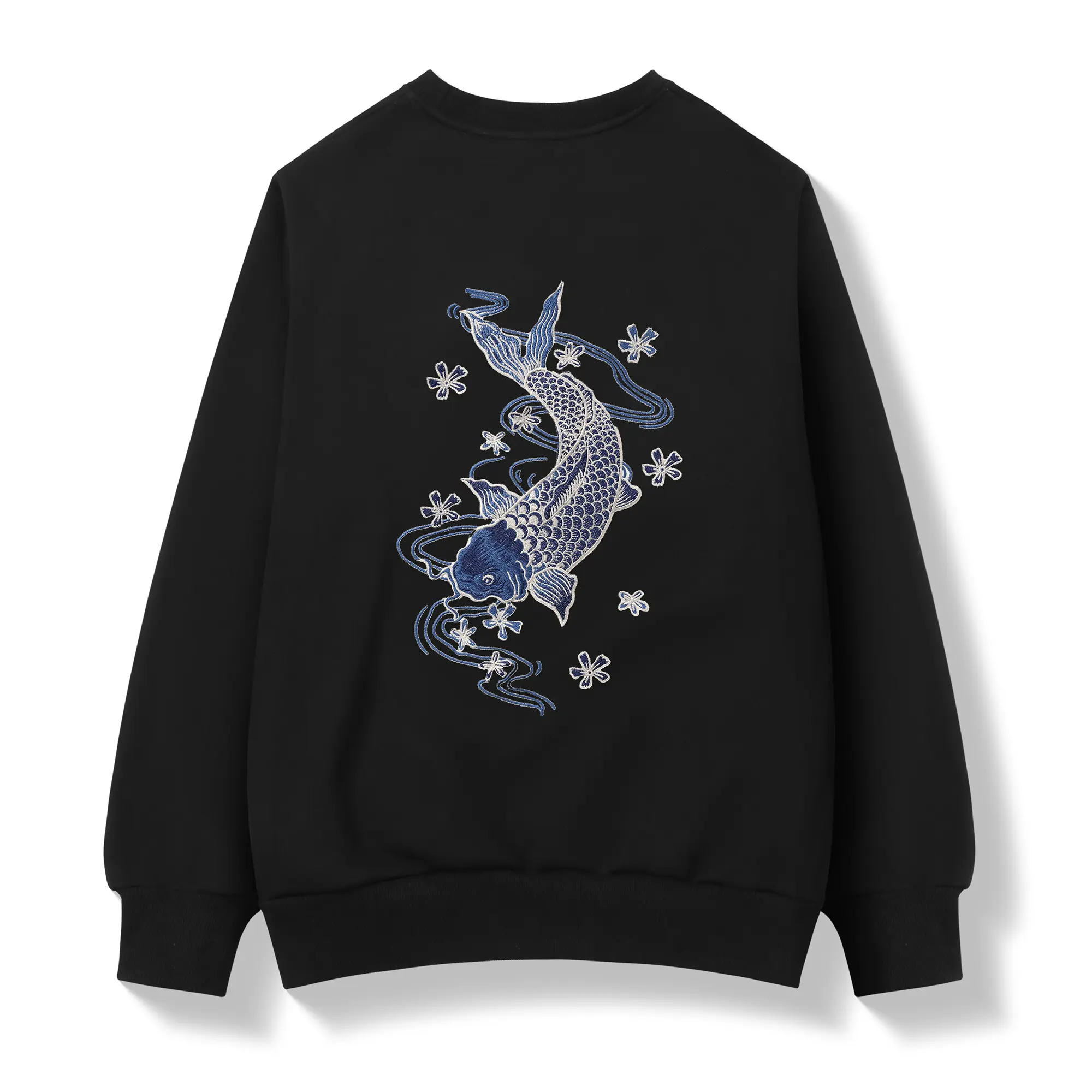 Niepce Japanese Streetwear Embroidered Blue Koi Sweater