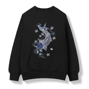 Sw9015 Niepce Japanese Streetwear Embroidered Blue Koi Sweater